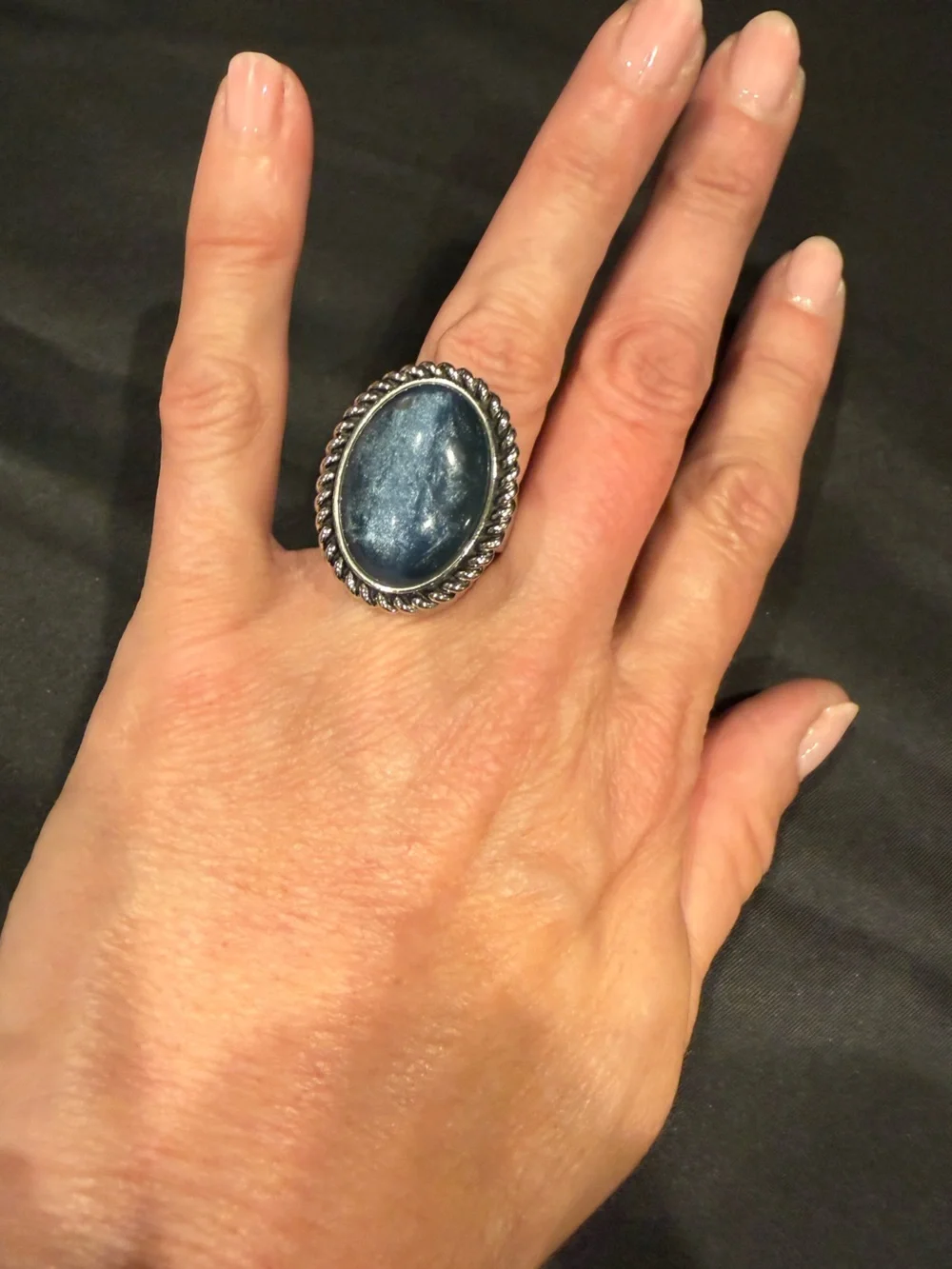 Vintage Sterling Silver Blue Statement Ring Large Oval Cabochon Boho